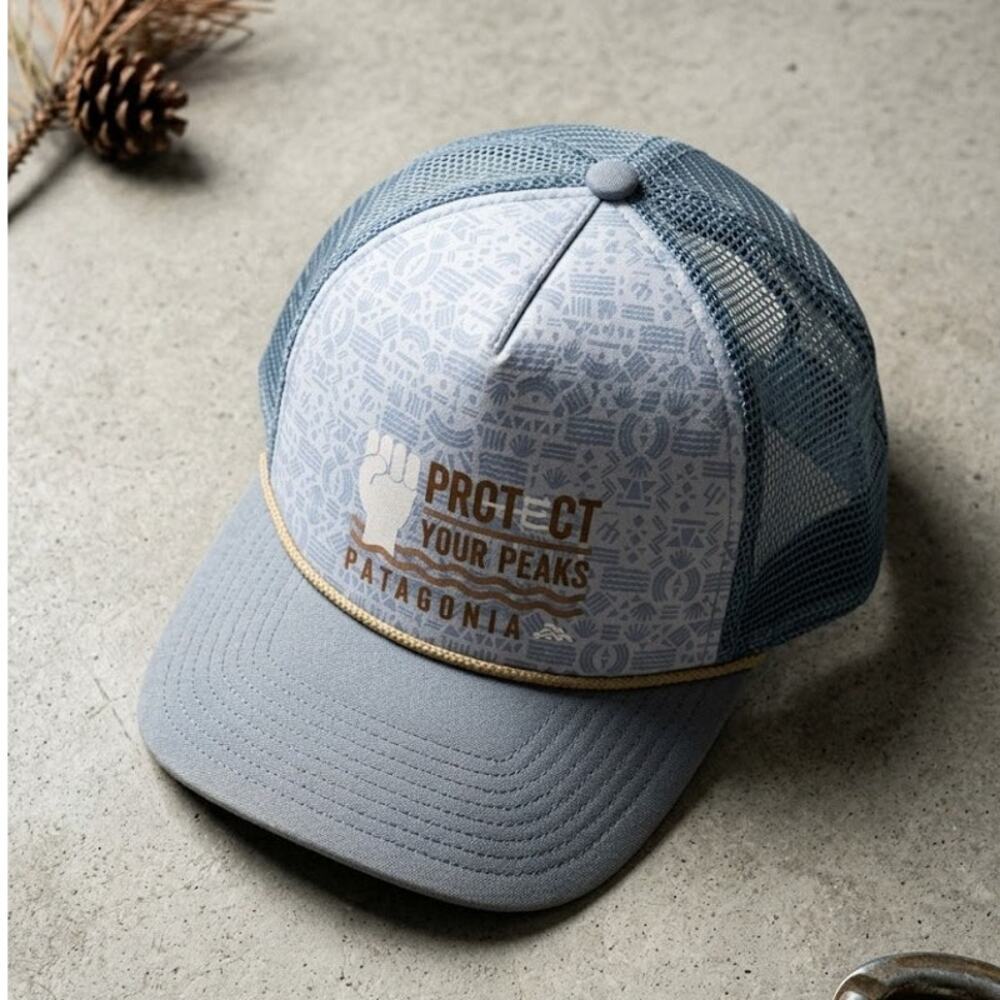 Patagonia Protect Your Peaks Trucker Hat Mesh Snapback Light Blue Grey Gorpcore